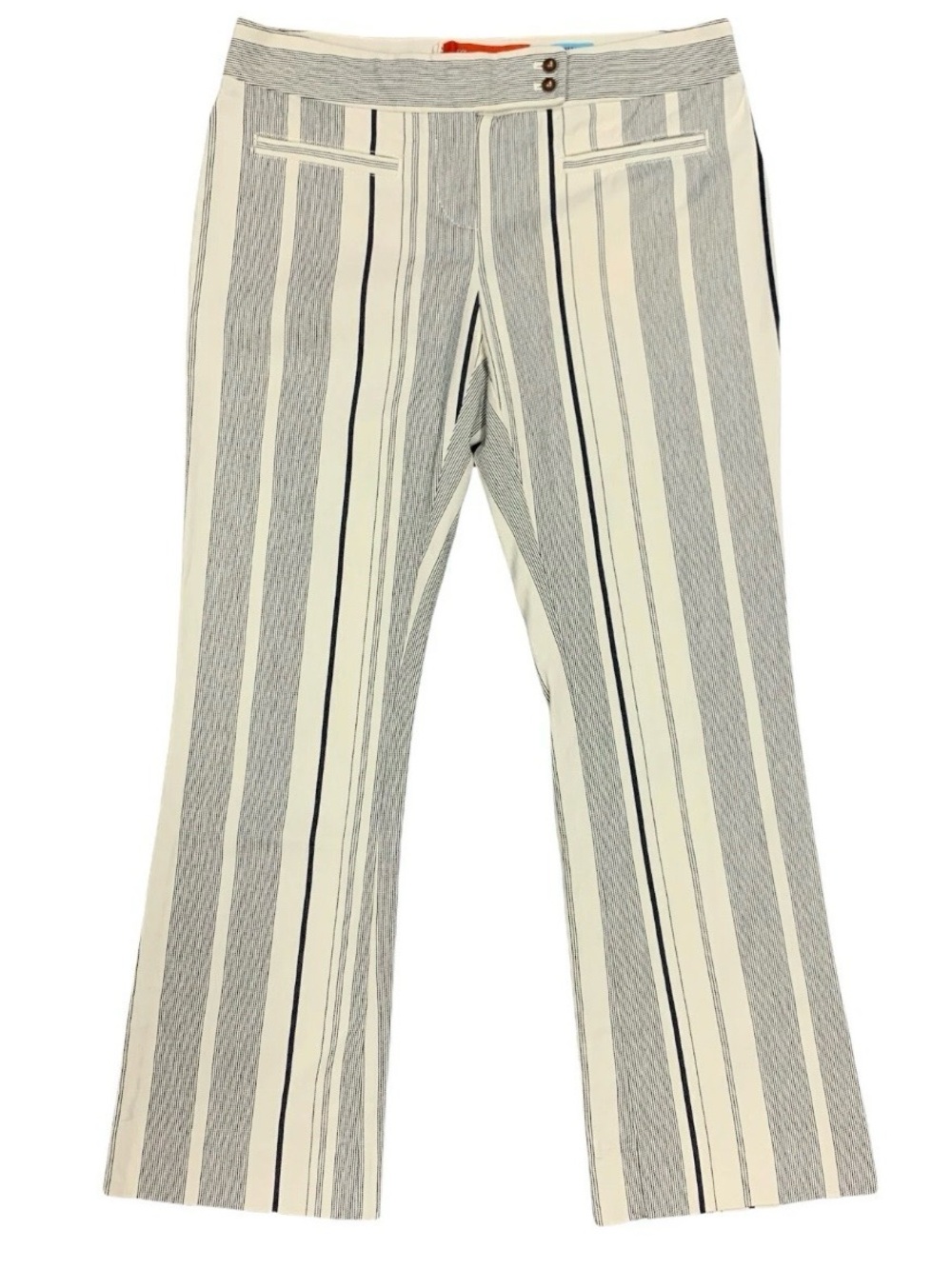Cartonnier by Anthropologie Sz 6 Striped Navy Cream Charlie Cropped Flare Pants